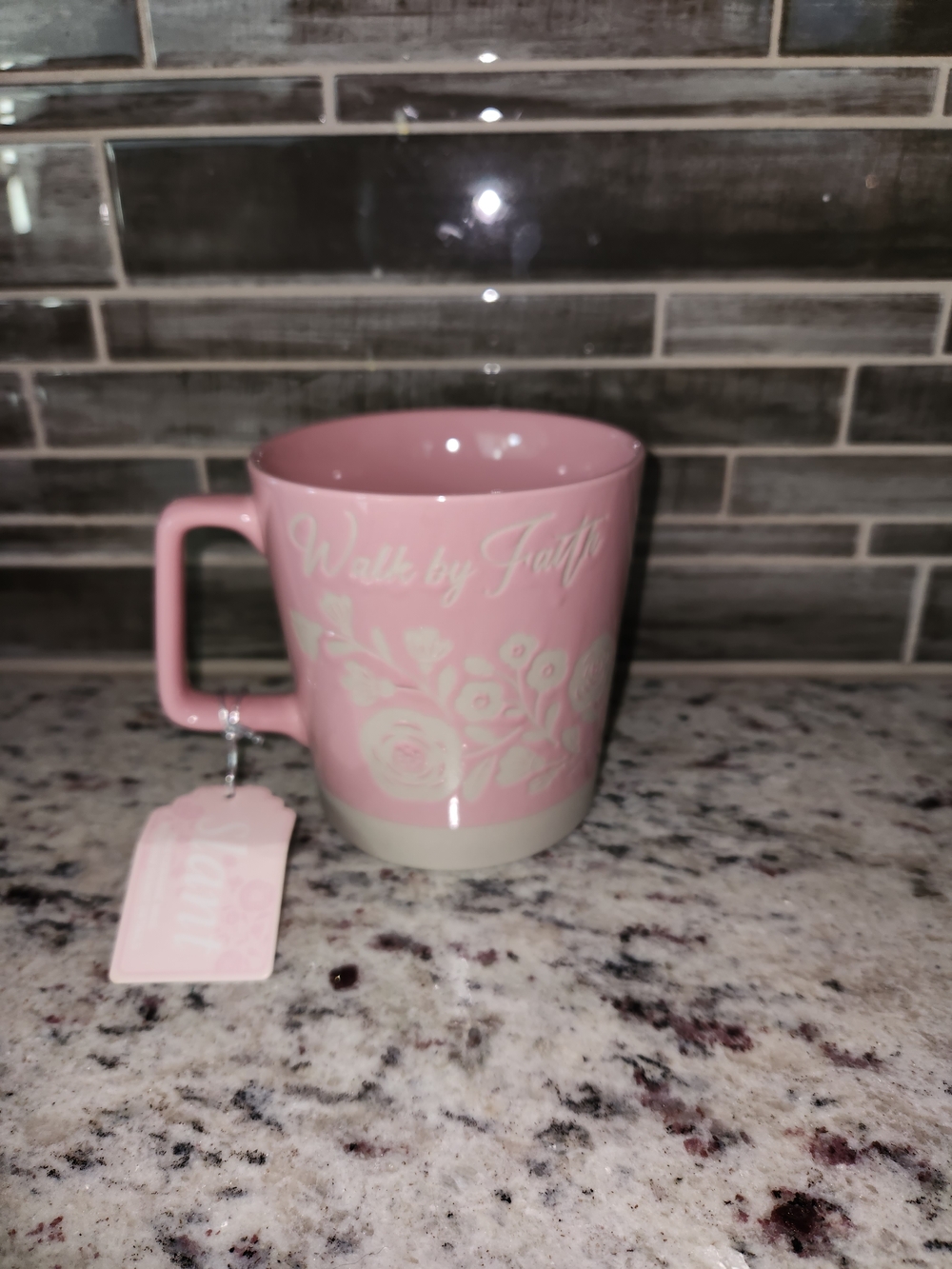 Walk by Faith Pink Floral Ceramic Mug
